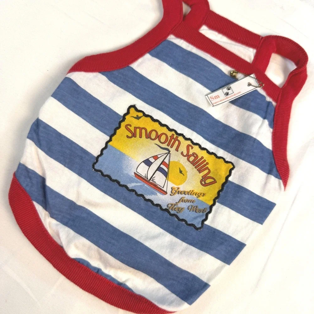 Signature Pet Tank Top Small Blue White Striped Key West Nautical Puppy NWT